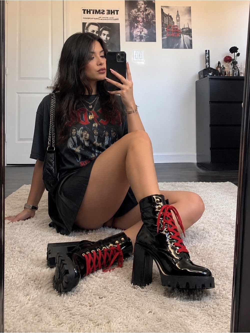 Forever 21 Glossy Black Heeled grunge Boots Dark Academia